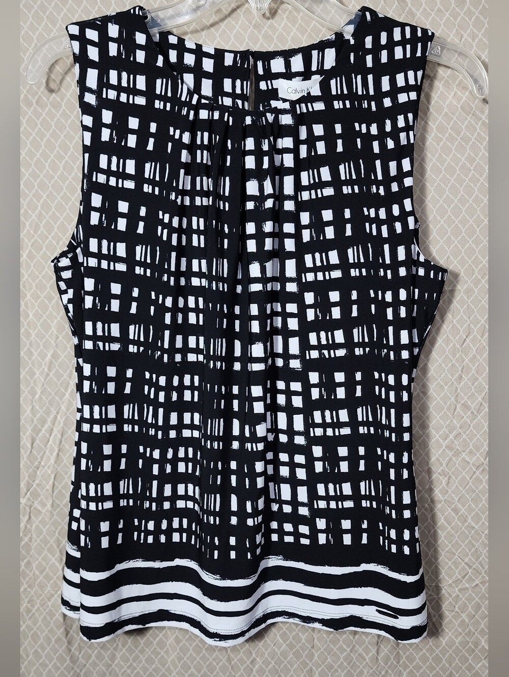 NWT Calvin Klein Sleeveless Blouse Pleated Neckline Women's Petite Large